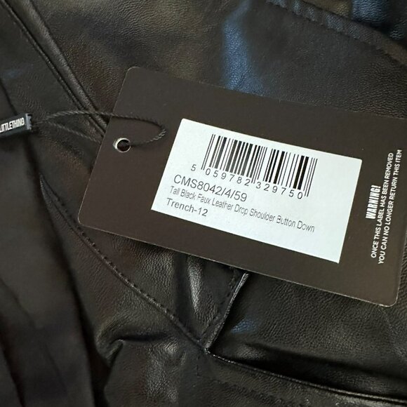 pretty little thing black tall faux leather drop shoulder button down trench 8 - Picture 6 of 10